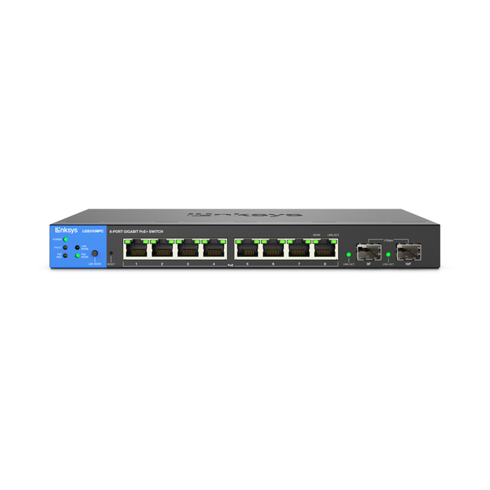 Switch manageable 8 ports Gigabit PoE+ LGS310MPC avec 2 ports uplink SPF 1 G 110 W Linksys  (LGS310MPC), , hi-res